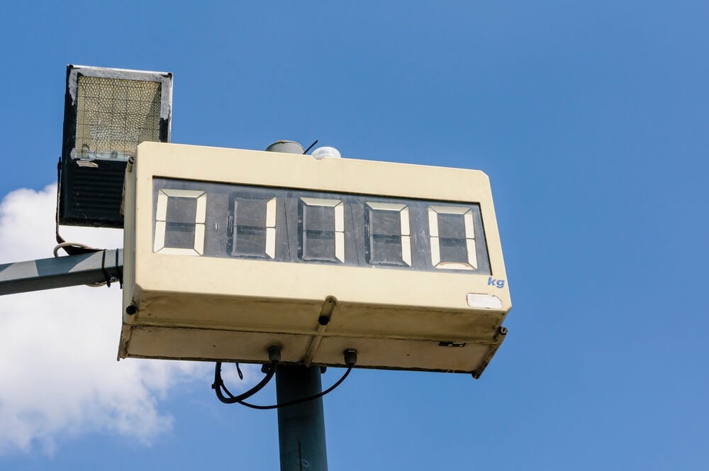 Close-up of driver operated self weigh weighbridge readout display showing 1770 kgs