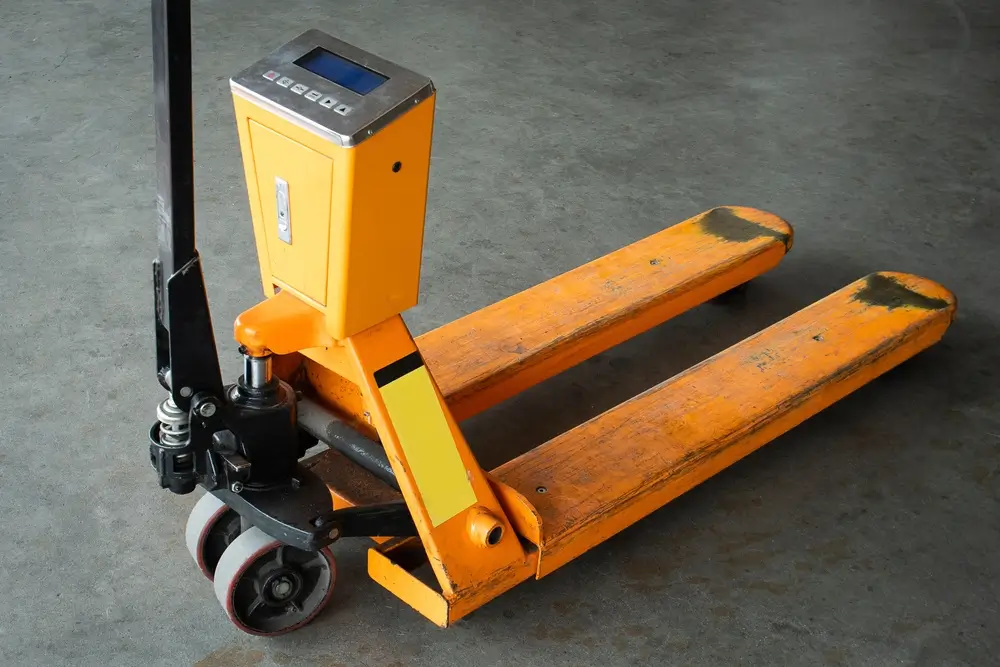 Orange hand pallet truck digital weighing scale for industrial use