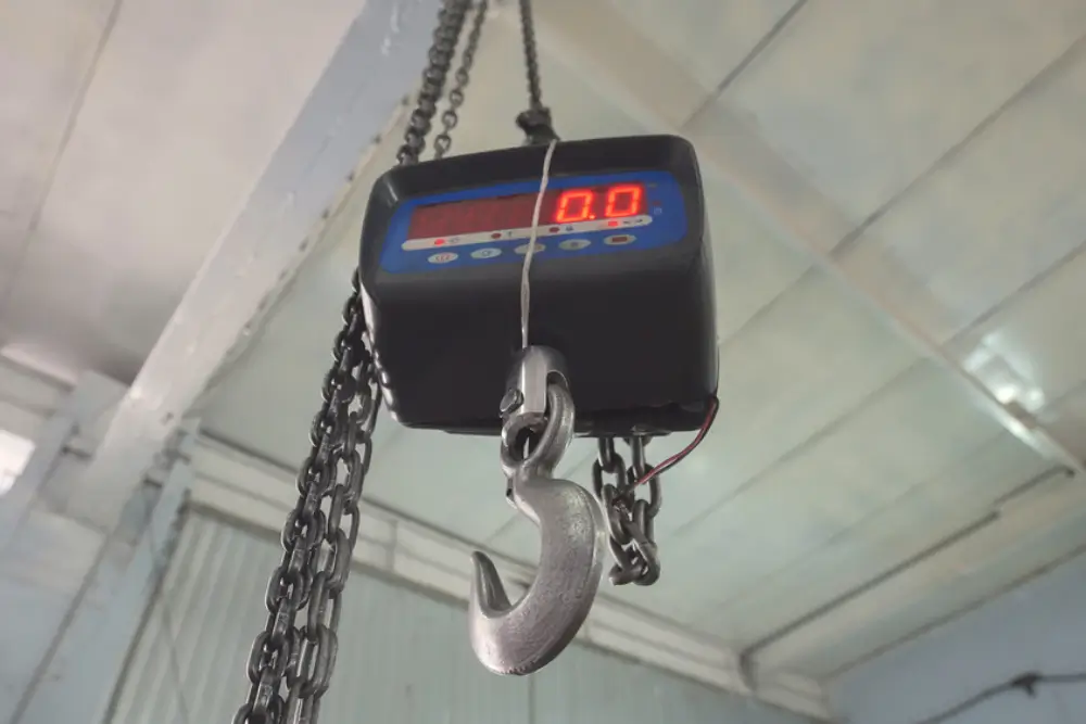 Hanging industrial scale at a warehouse